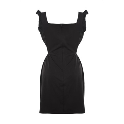 Siyah Cut Out Detaylı Askılı Dokuma Elbise TBBSS23AH00026