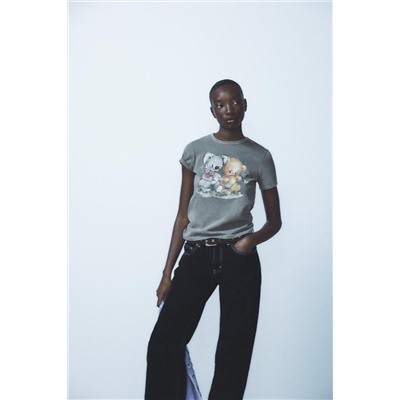 FADE-EFFECT BEAR PRINT T-SHIRT