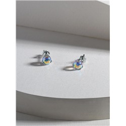 Серьги-пусеты из серебра с кристаллами Swarovski Северное сияние родированные 925 пробы 0057с-001AB