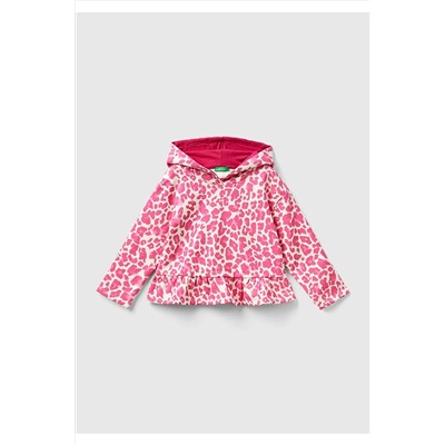 United Colors of BenettonKız Çocuk Pembe Leopar Desenli Beli Volanlı Sweatshirt