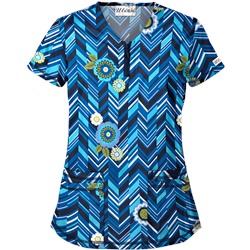UA Chevron Flower Navy Scrub Top