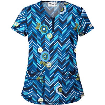 UA Chevron Flower Navy Scrub Top