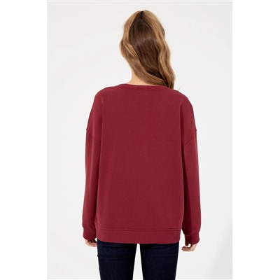 Kadın Kırmızı Bisiklet Yaka Sweatshirt