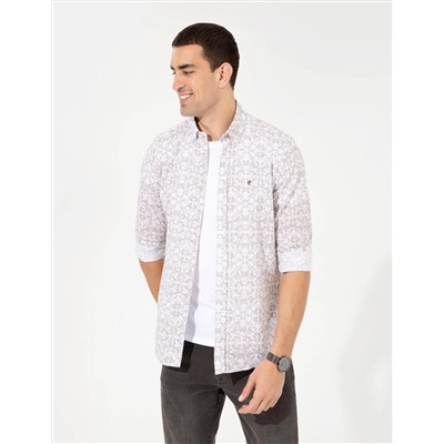 Bej Slim Fit Uzun Kollu Gömlek