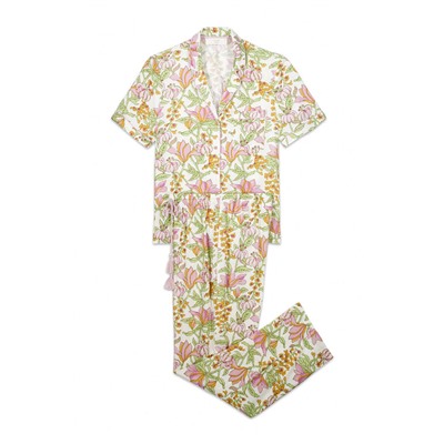 Pijama largo camisero viscosa estampado flores