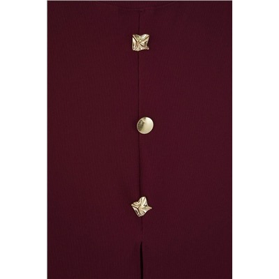 Bordo Aksesuar Düğmeli Bisiklet Yaka Regular Boy Yelek Örme Bluz TBBSS25AF00121