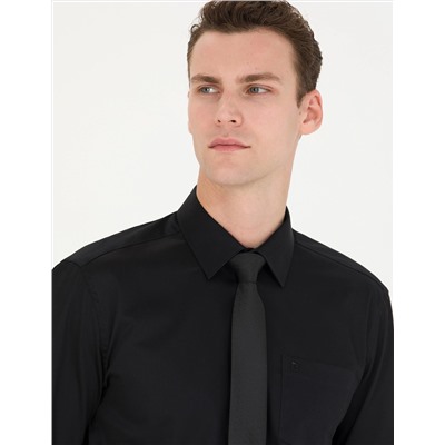 Siyah Regular Fit Uzun Kollu Basic Gömlek