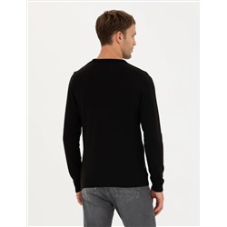 Siyah Slim Fit Bisiklet Yaka Triko Kazak