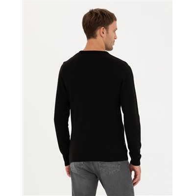 Siyah Slim Fit Bisiklet Yaka Triko Kazak