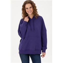Kadın Mor Kapüşonlu Basic Sweatshirt