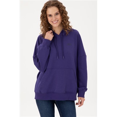 Kadın Mor Kapüşonlu Basic Sweatshirt