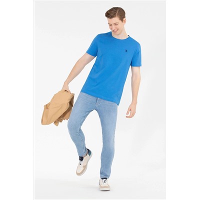 Erkek Saks Basic Bisiklet Yaka Tişört