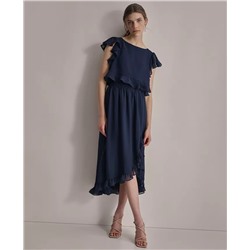 DKNY Women's Ruffled Gauze Smocked-Waist Tulip-Hem Dress Размер 12