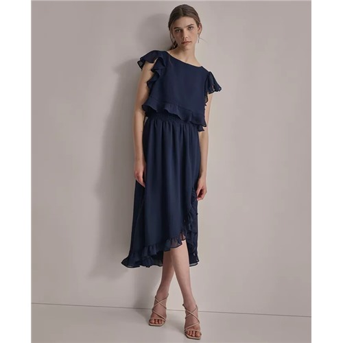 DKNY Women's Ruffled Gauze Smocked-Waist Tulip-Hem Dress Размер 12