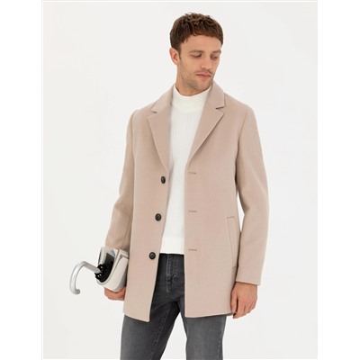 Bej Ekstra Slim Fit Yün Karışımlı Kaşe Kaban