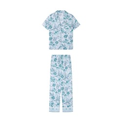 Pijama largo camisero 100% algodón flores verdes