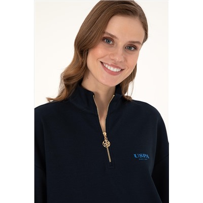 Kadın Lacivert Dik Yaka Fermuarlı Sweatshirt