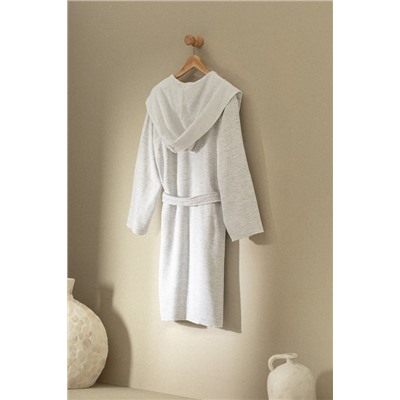 Rayana %100 Pamuk Kapüşonlu Unisex Bornoz - Gri