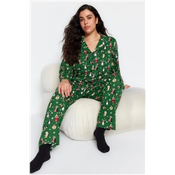 Trendyol Curve Yeşil Desenli Örme Pijama Takımı TBBAW24AI00002