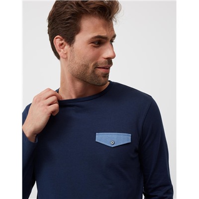 Long Sleeved Pyjamas T-Shirt, Men, Dark Blue