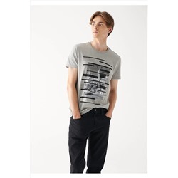 Mavi Baskılı Gri Istanbul Tişört Slim Fit / Dar Kesim 064764-24386