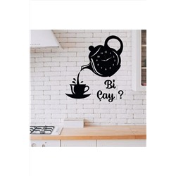MOD Dekoratif Ahşap Mutfak Ve Cafe Duvar Saati - Bi Çay Yazılı kafe-saat-bi-cay