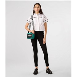 LOGO LACE TRIM CROPPED WHITE SHIRT
