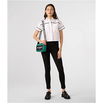 LOGO LACE TRIM CROPPED WHITE SHIRT