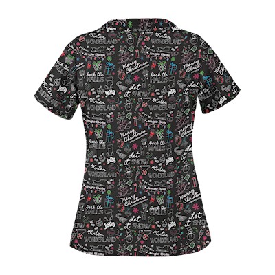 UA Deck The Halls Black Print Scrub Top