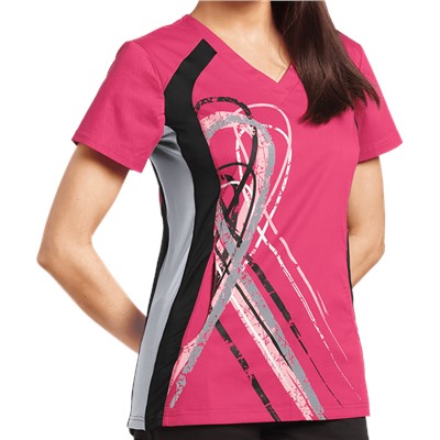 White Cross Scrubs Allure Big Ribbon Side Stretch Tri-Color Top