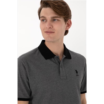 Erkek Regular Fit Polo Yaka Antrasit Melanj Basic Tişört