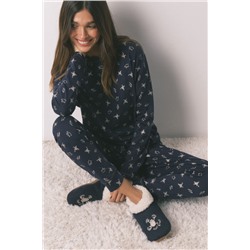 Pijama largo 100% algodón azul estampado ranitas