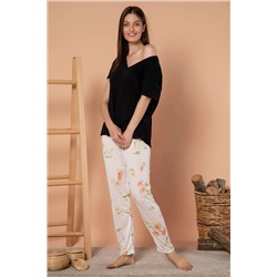 Siyah İnci Kadın Desenli Mevsimlik Ince Tek Pijama Altı 9546