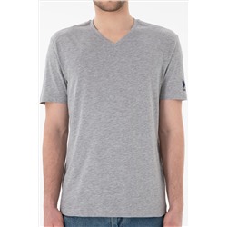 Erkek Regular Fit  V Yaka Gri Melanj Basic Tişört
