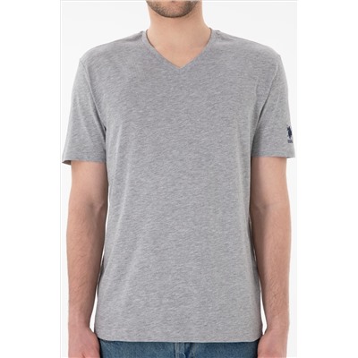 Erkek Regular Fit  V Yaka Gri Melanj Basic Tişört