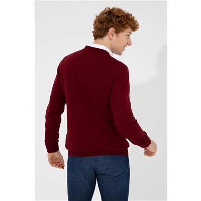 Erkek Bordo Basic Triko Hırka