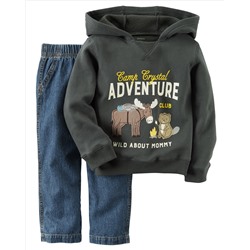 2-Piece Fleece Hoodie & Denim Pant Set