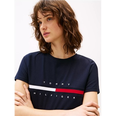 Embroidered Flag Stripe Logo T-Shirt