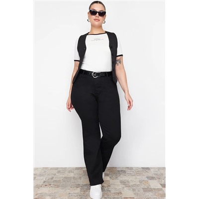 Siyah Yüksek Bel Esnek Kumaş İspanyol Paça Flare Fit Jeans TBBAW23JE00001
