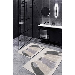 WOOLLY HOME COLLECTİON Tuval Desenli Krem 2'li Halı Takımı (60x100/40x60) - Wlly1337 WLLY-BNY01337
