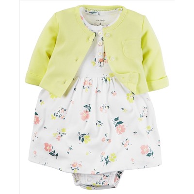 2-Piece Babysoft Bodysuit Dress & Cardigan Set