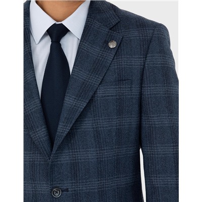 %100 Yün Ekose Lacivert Ekstra Slim Fit Takım Elbise