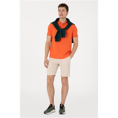 Erkek Regular Fit Polo Yaka Nar Çiçeği Basic Tişört