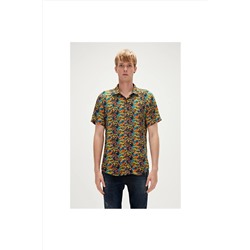 Bad Bear, Bi-face Shirt Sarı Kısa Kollu Baskılı Erkek Gömlek
