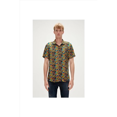 Bad Bear, Bi-face Shirt Sarı Kısa Kollu Baskılı Erkek Gömlek