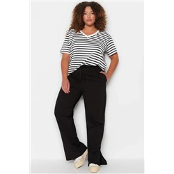 Siyah Straight Fit İnce Yırtmaçlı Örme Büyük Beden Eşofman Altı TBBSS23AJ00003