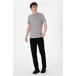 Erkek Regular Fit Bisiklet Yaka Koyu Gri Basic Tişört