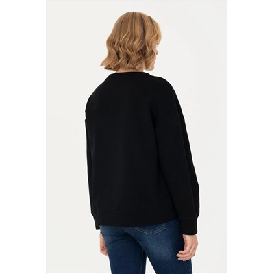 Kadın Siyah Bisiklet Yaka Basic Sweatshirt