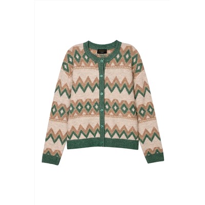 Cárdigan Beige jaspeado y verde