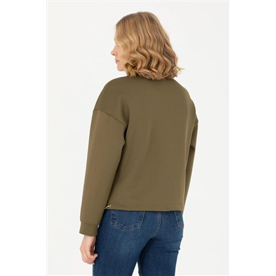 Kadın Haki Dik Yaka Sweatshirt